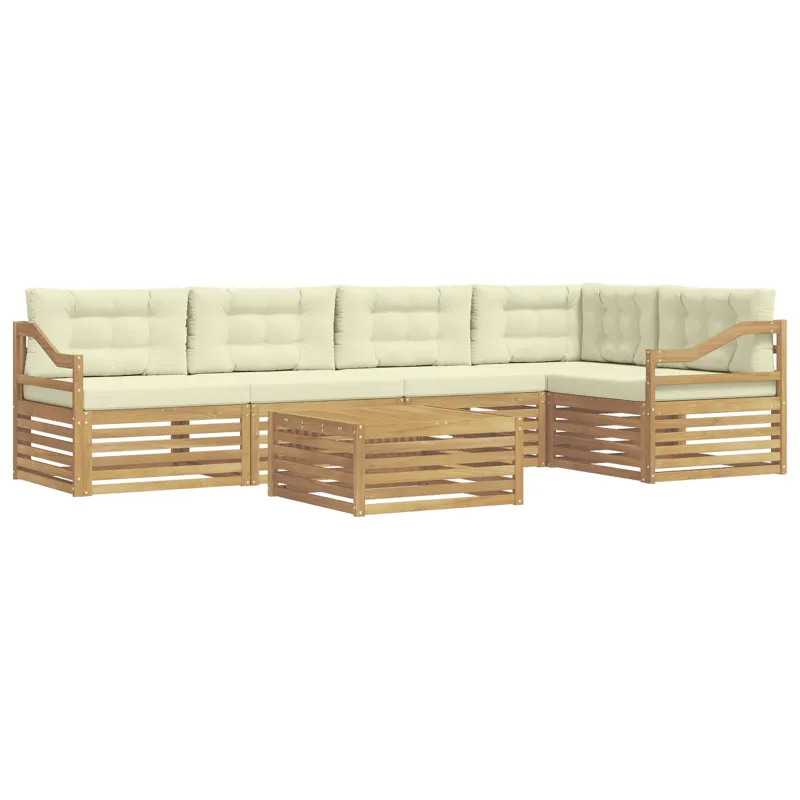 Lauko sofos komplektas 6 pcs Balta ir kreminė Poliesteris