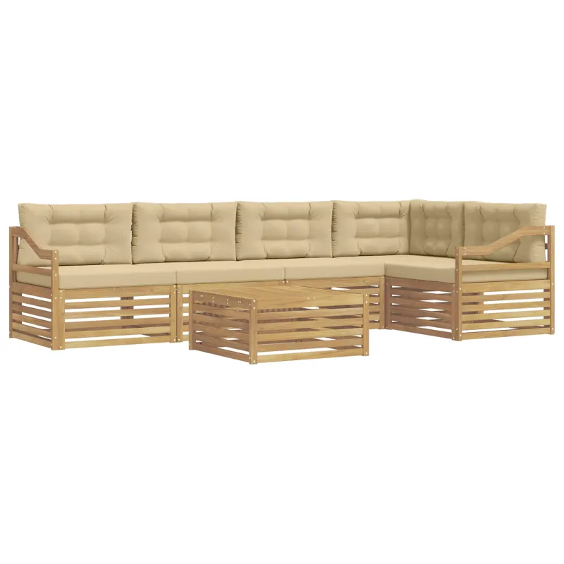 Lauko sofos komplektas 6 pcs Balta ir kreminė Poliesteris