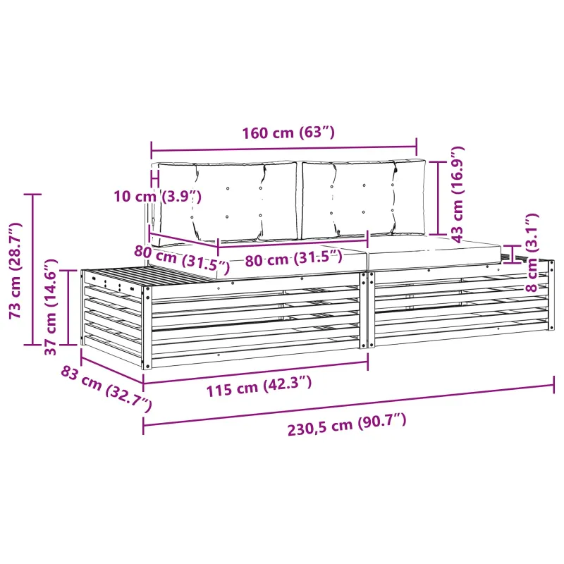 Lauko sofos komplektas Balta 230,5 x 83 x 73 cm Poliesteris