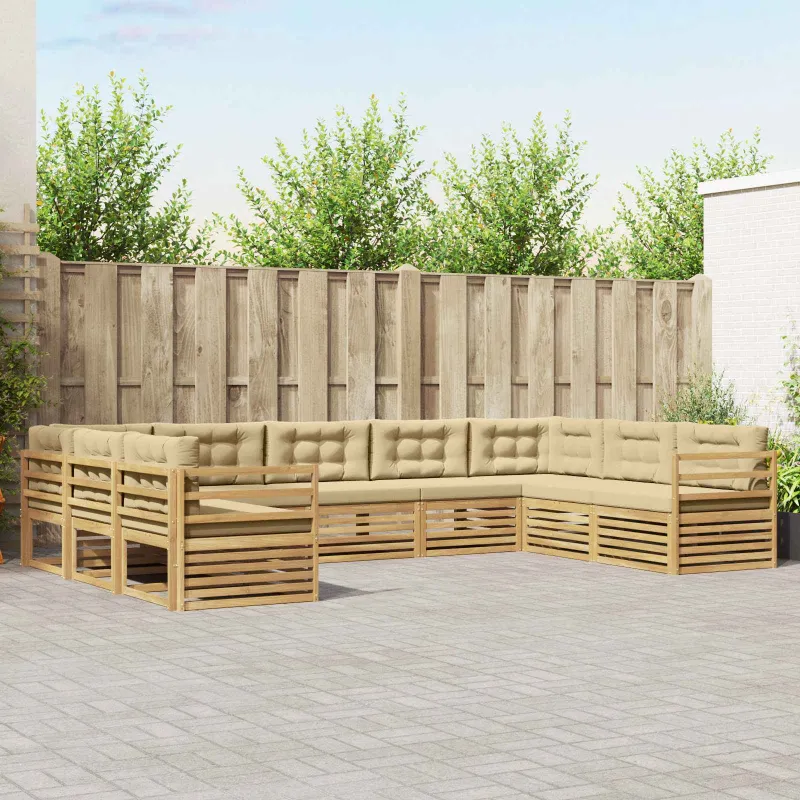Lauko sofos komplektas 9 pcs Balta ir kreminė