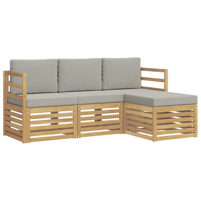 Lauko sofos komplektas 4 pcs Balta ir šviesiai pilka