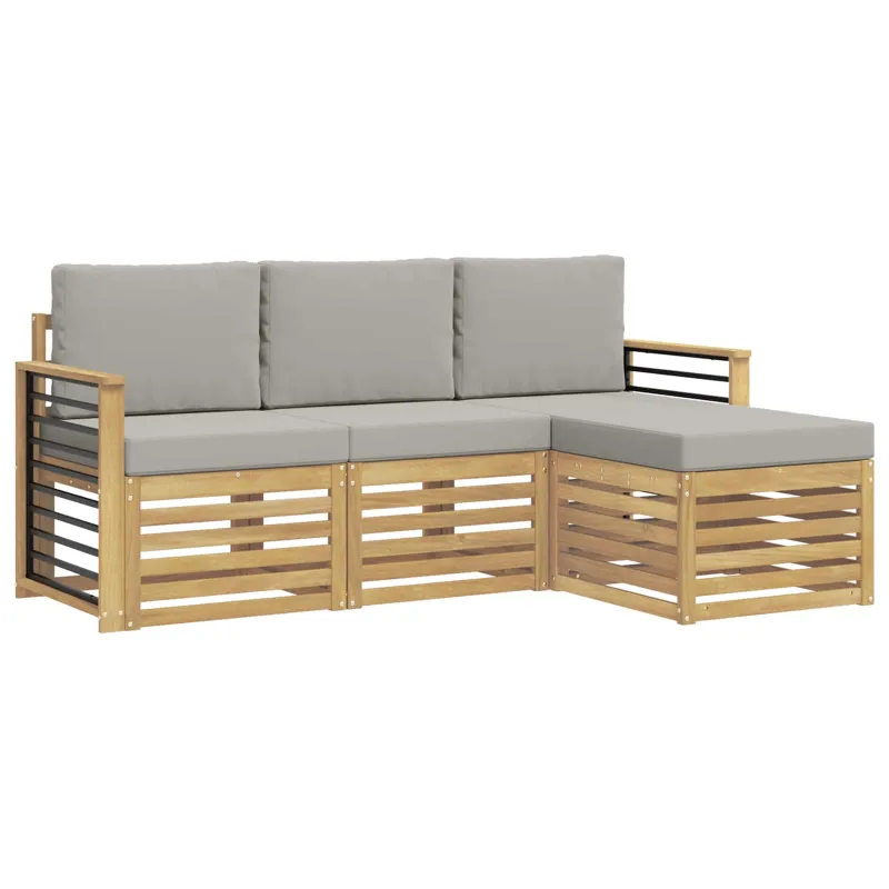 Lauko sofos komplektas 4 pcs Balta ir šviesiai pilka