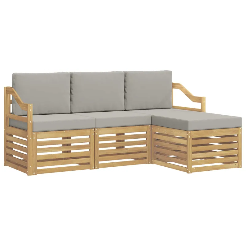 Lauko sofos komplektas 4 pcs Balta ir šviesiai pilka