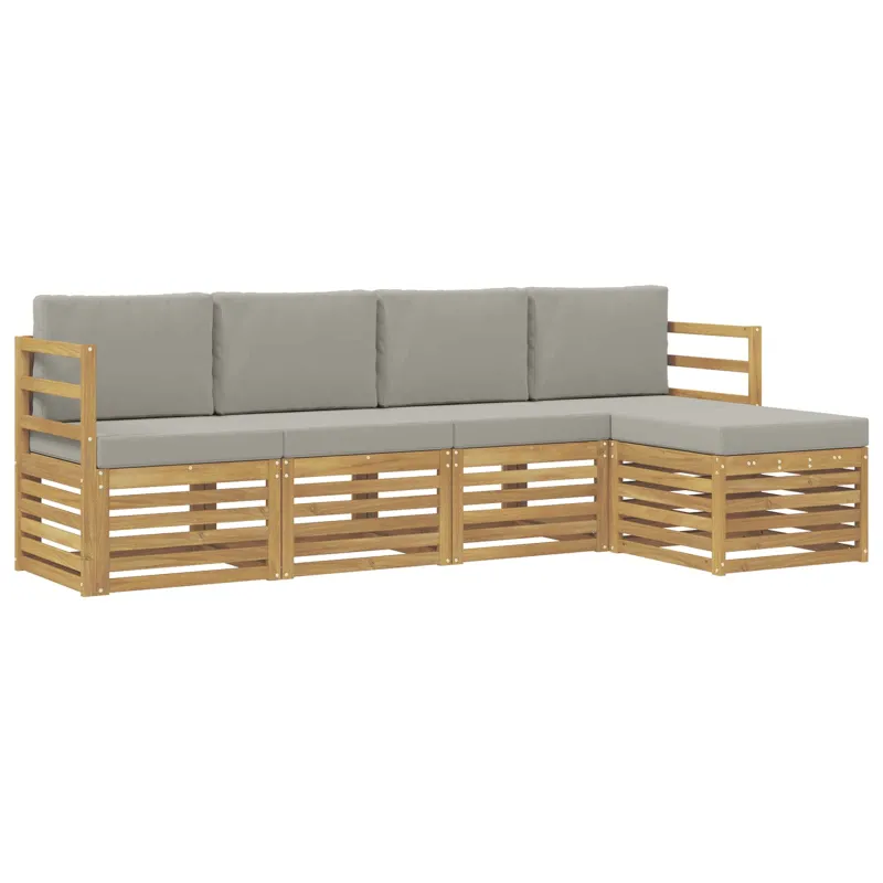 Lauko sofos komplektas 5 pcs Balta ir šviesiai pilka