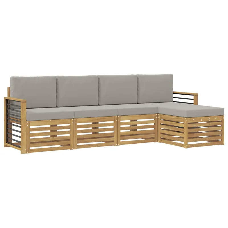 Lauko sofos komplektas 5 pcs Balta ir šviesiai pilka