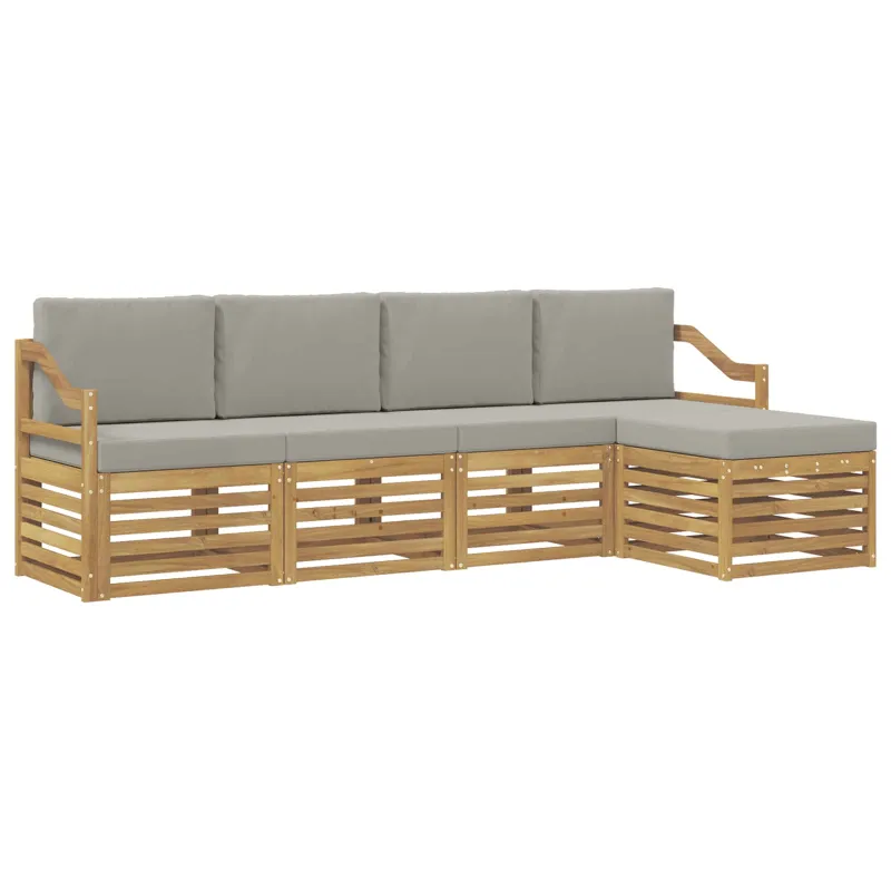 Lauko sofos komplektas 5 pcs Balta ir šviesiai pilka