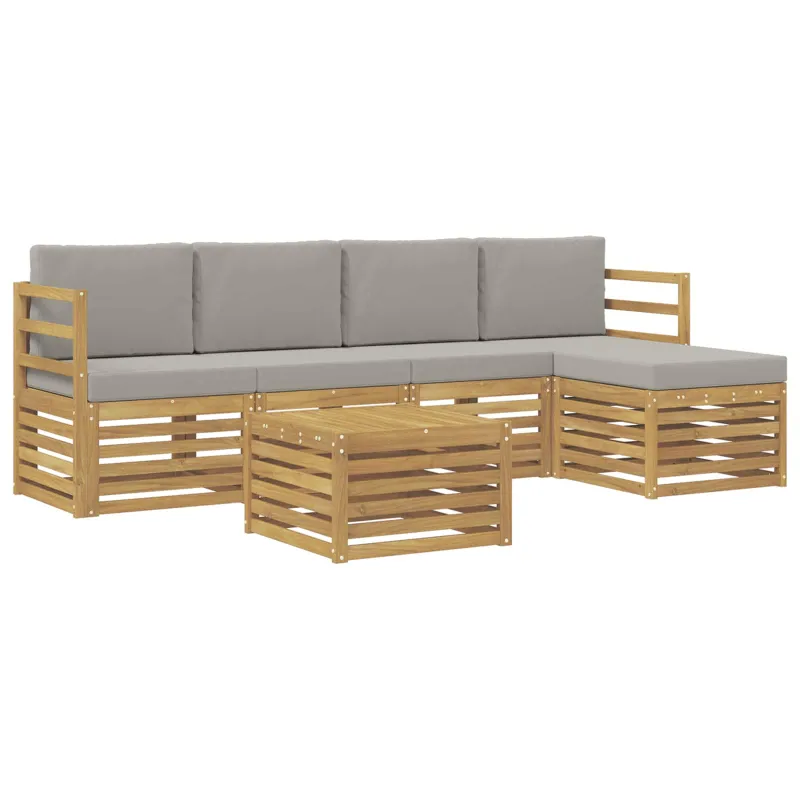 Lauko sofos komplektas 6 pcs Balta ir šviesiai pilka