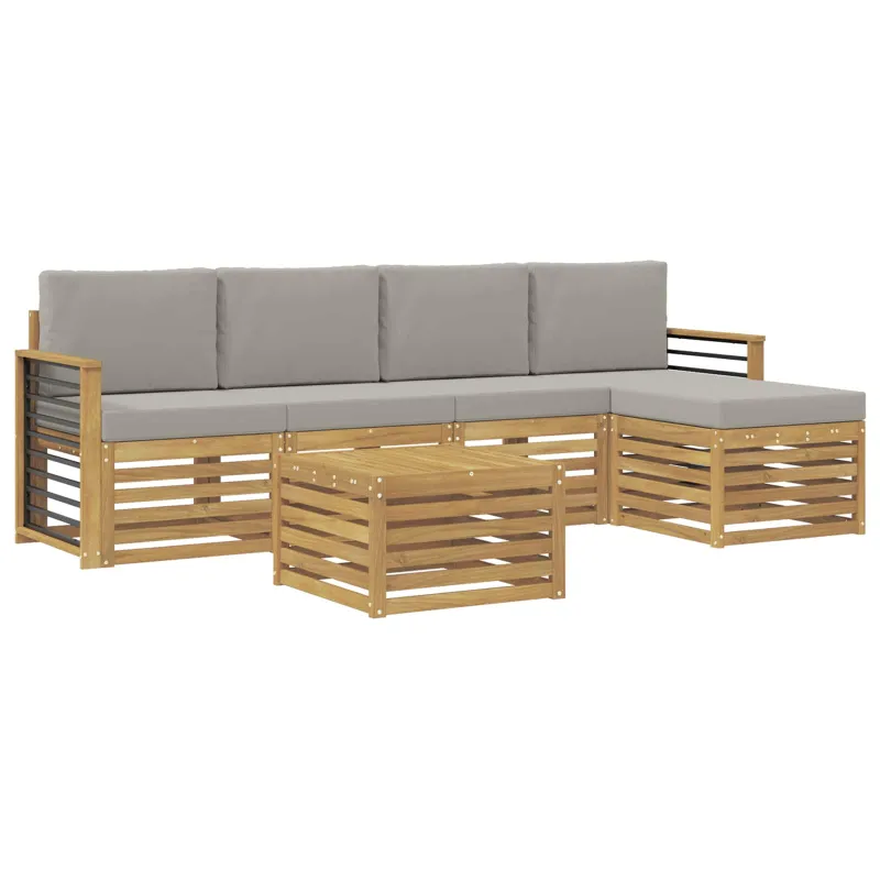Lauko sofos komplektas 6 pcs Balta ir šviesiai pilka