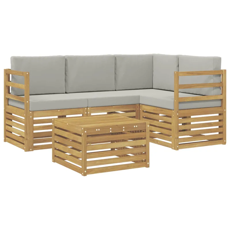 Lauko sofos komplektas 5 pcs Balta ir šviesiai pilka
