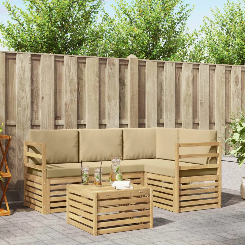 Lauko sofos komplektas 5 pcs Balta ir kreminė 59 x 59 x 37 cm