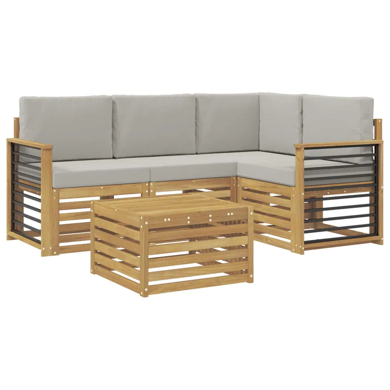 Lauko sofos komplektas 5 pcs Balta ir šviesiai pilka