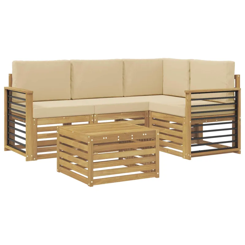 Lauko sofos komplektas 5 pcs Balta ir kreminė 59 x 59 x 37 cm