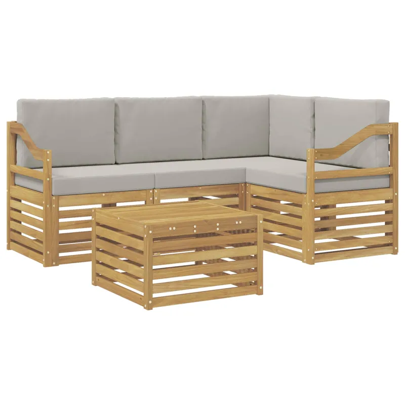 Lauko sofos komplektas 5 pcs Balta ir šviesiai pilka