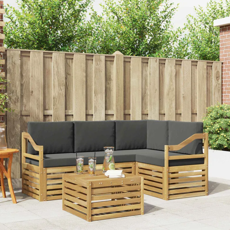 Lauko sofos komplektas 5 pcs Balta ir antracito 59 x 59 x 37 cm