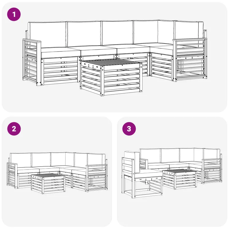 Lauko sofos komplektas 6 pcs Balta ir antracito 59 x 59 x 37 cm
