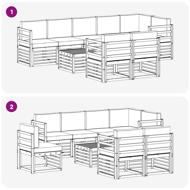 Lauko sofos komplektas 8 pcs Balta ir antracito 59 x 59 x 37 cm