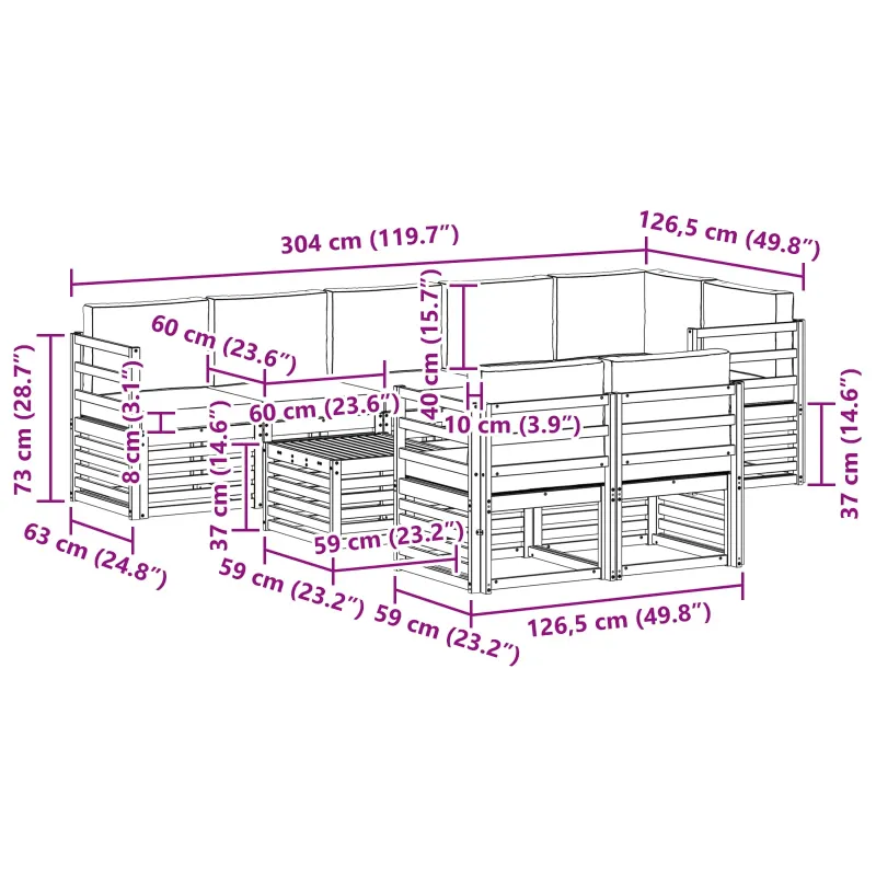 Lauko sofos komplektas 8 pcs Balta ir antracito 59 x 59 x 37 cm