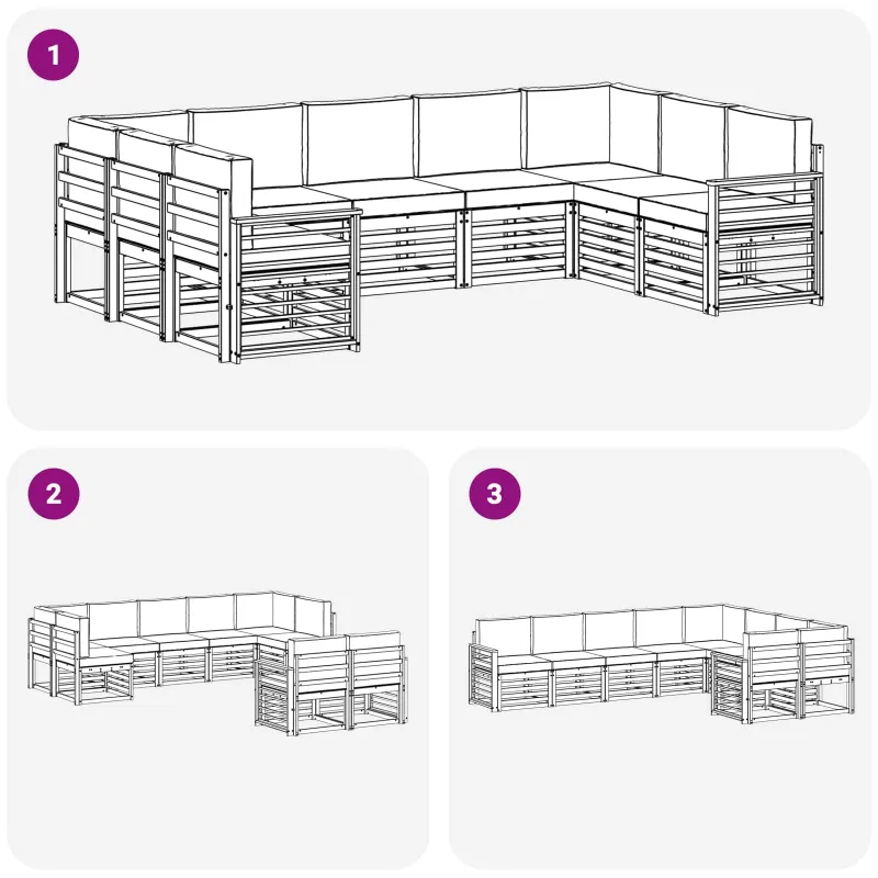 Sekcijos sofų komplektas 9 pcs Balta ir antracito