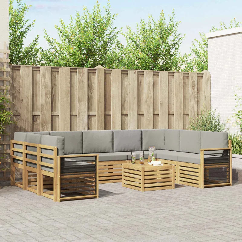 Sofų komplektai 10 pcs Balta ir šviesiai pilka 59 x 59 x 37 cm
