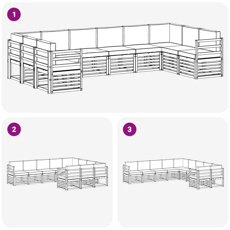 Sekcijos sofų komplektas 10 pcs Balta ir antracito