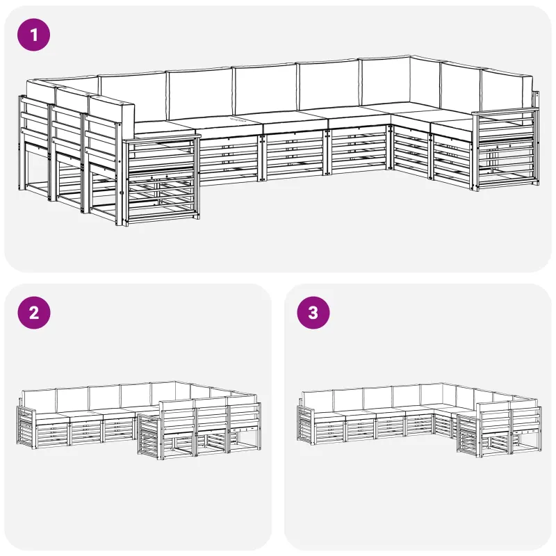 Sekcijos sofų komplektas 10 pcs Balta ir antracito