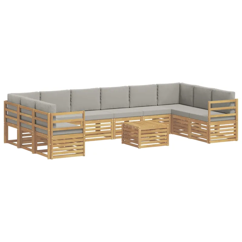Lauko sofos komplektas 11 pcs Balta ir šviesiai pilka