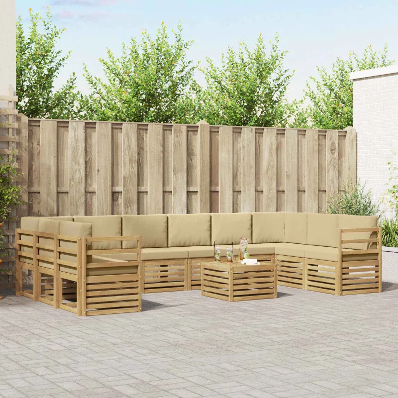 Lauko sofos komplektas 11 pcs Balta ir kreminė 59 x 59 x 37 cm