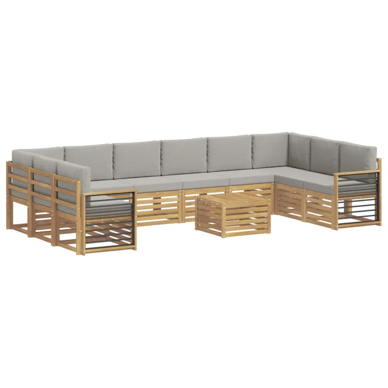 Lauko sofos komplektas 11 pcs Balta ir šviesiai pilka