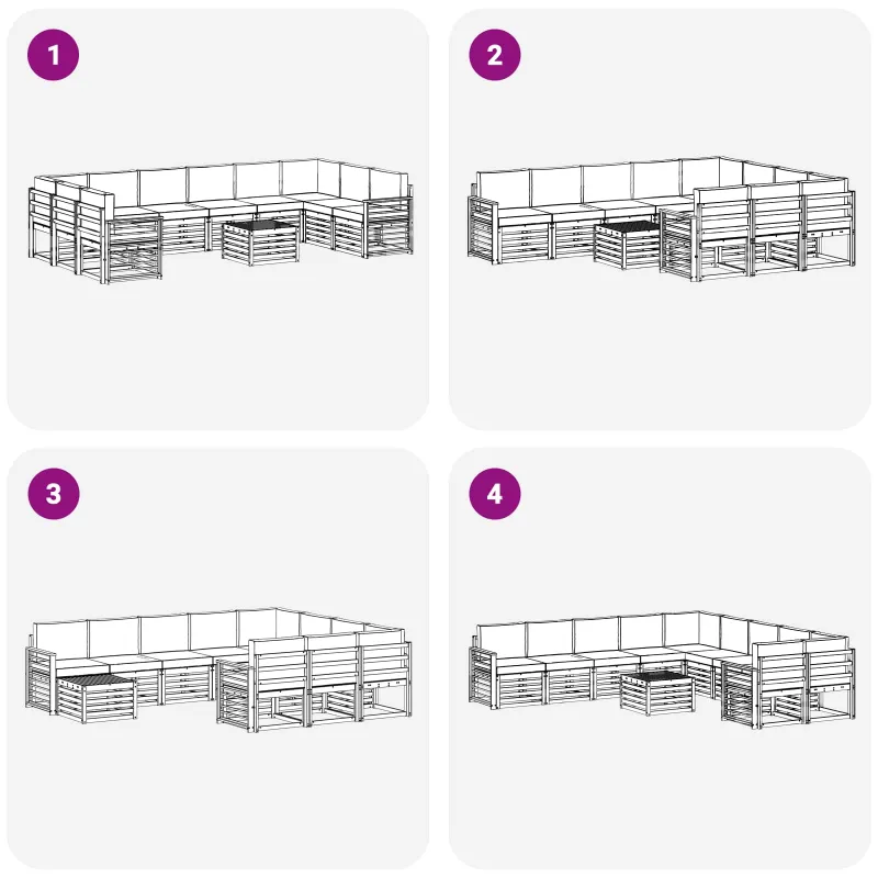 Lauko sofos komplektas 11 pcs Balta ir šviesiai pilka