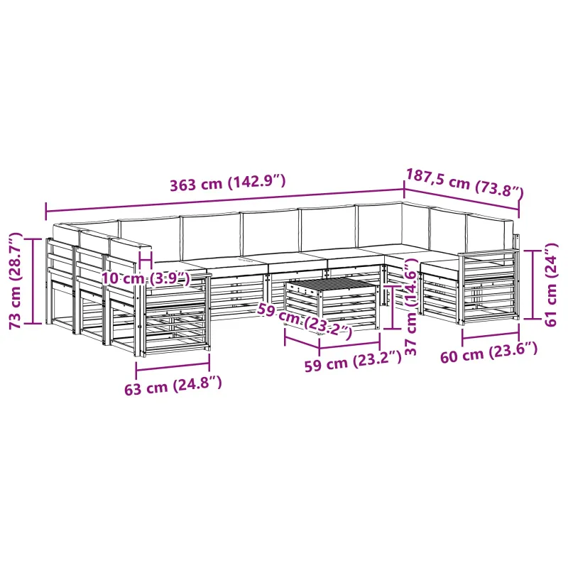 Lauko sofos komplektas 8 pcs Balta ir antracito 59 x 59 x 37 cm