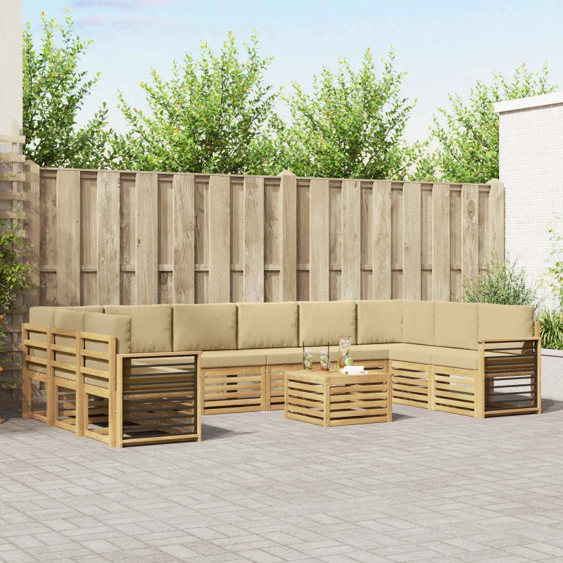 Lauko sofos komplektas 11 pcs Balta ir kreminė 59 x 59 x 37 cm