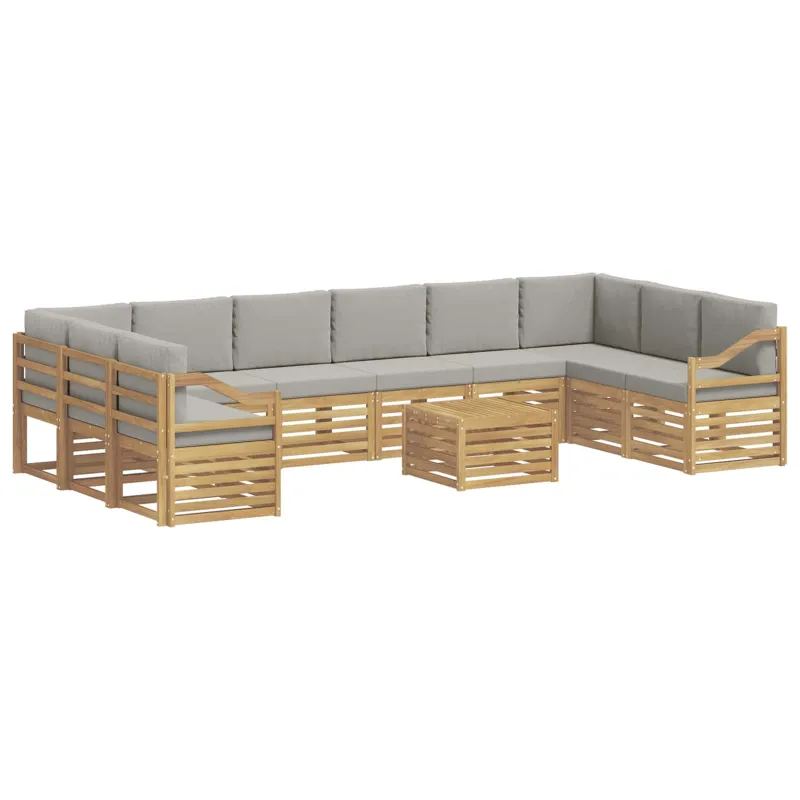 Lauko sofos komplektas 11 pcs Balta ir šviesiai pilka