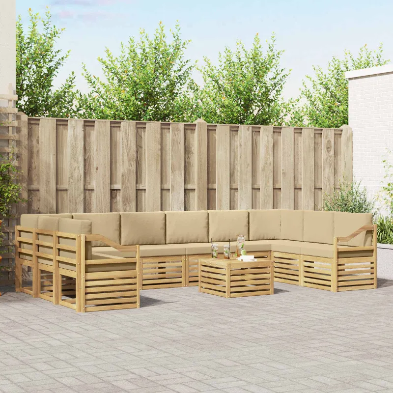 Lauko sofos komplektas 11 pcs Balta ir kreminė 59 x 59 x 37 cm