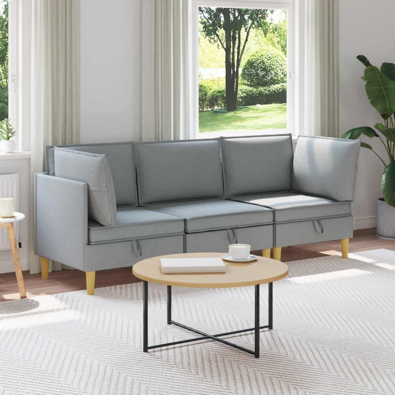 Modulinė sofa su laikymo vieta 3 pcs Šviesiai pilka Audinys