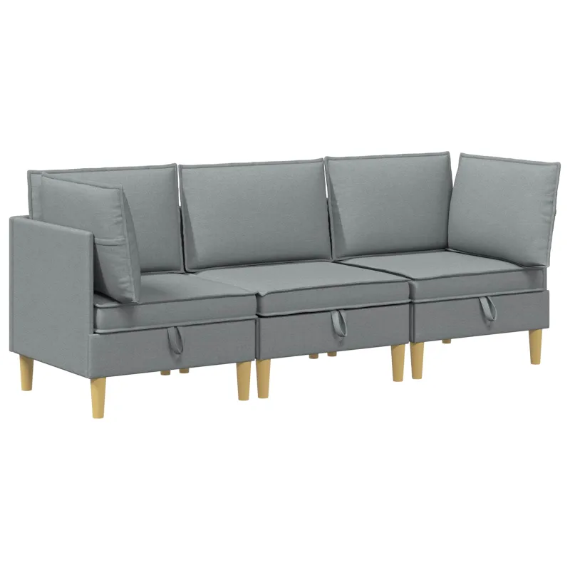Modulinė sofa su laikymo vieta 3 pcs Šviesiai pilka Audinys