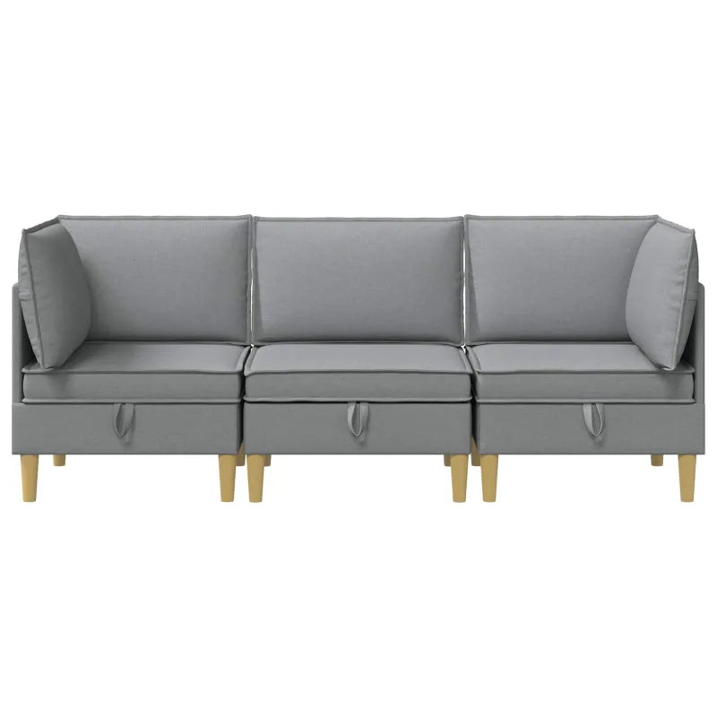 Modulinė sofa su laikymo vieta 3 pcs Šviesiai pilka Audinys