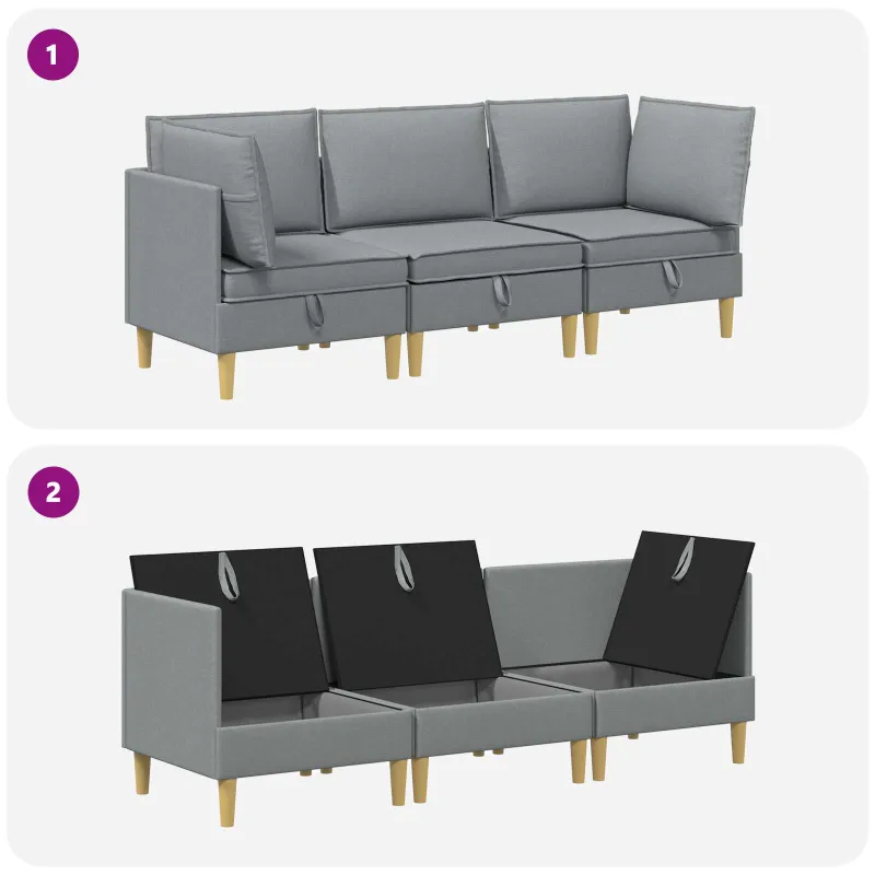 Modulinė sofa su laikymo vieta 3 pcs Šviesiai pilka Audinys