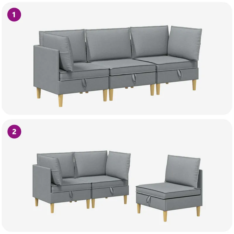 Modulinė sofa su laikymo vieta 3 pcs Šviesiai pilka Audinys