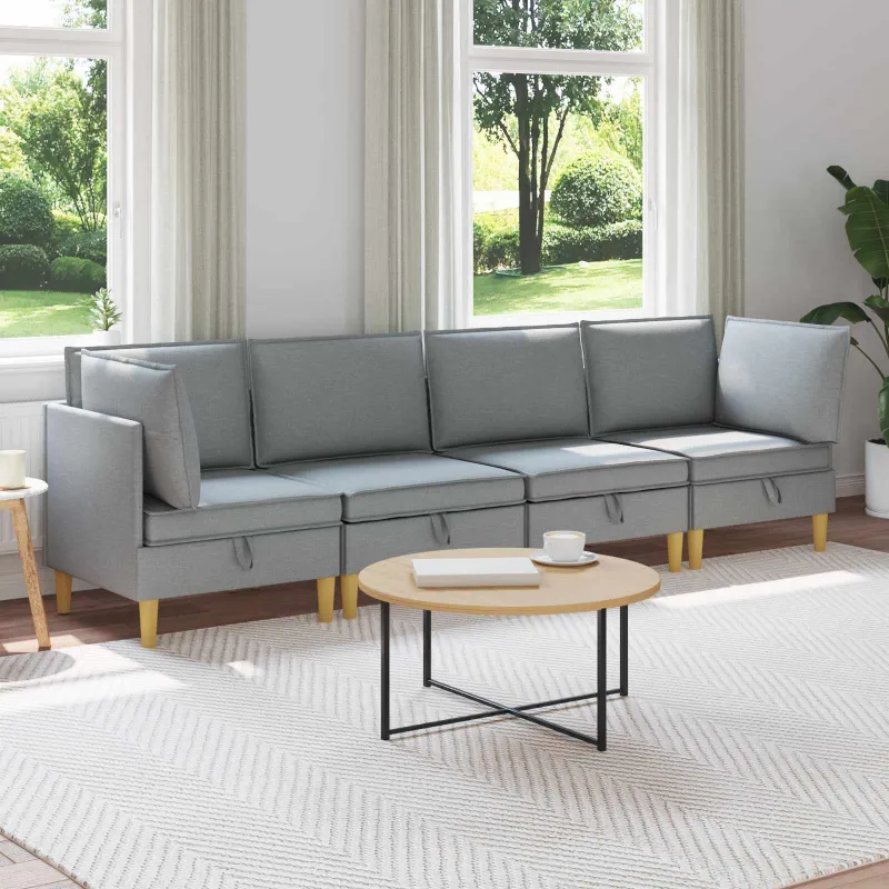 Modulinė sofa su laikymo vieta 4 pcs Šviesiai pilka Audinys