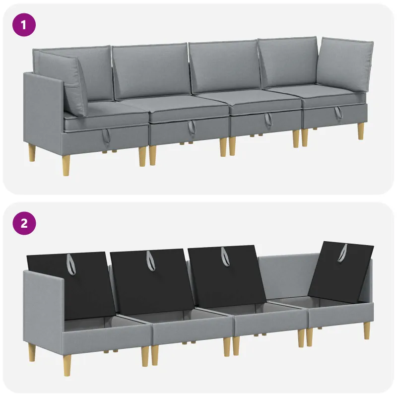 Modulinė sofa su laikymo vieta 4 pcs Šviesiai pilka Audinys