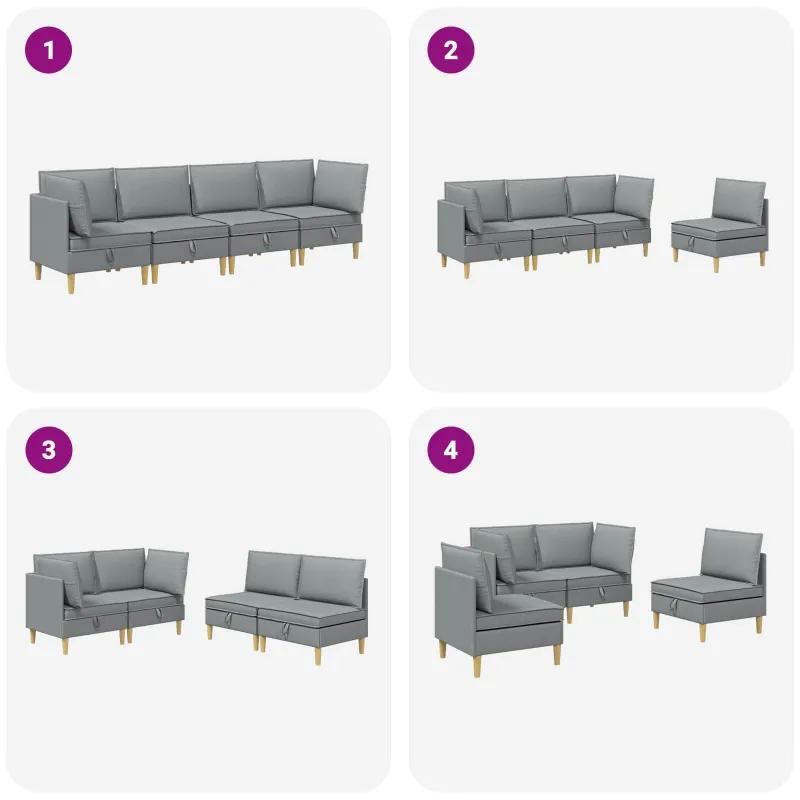 Modulinė sofa su laikymo vieta 4 pcs Šviesiai pilka Audinys