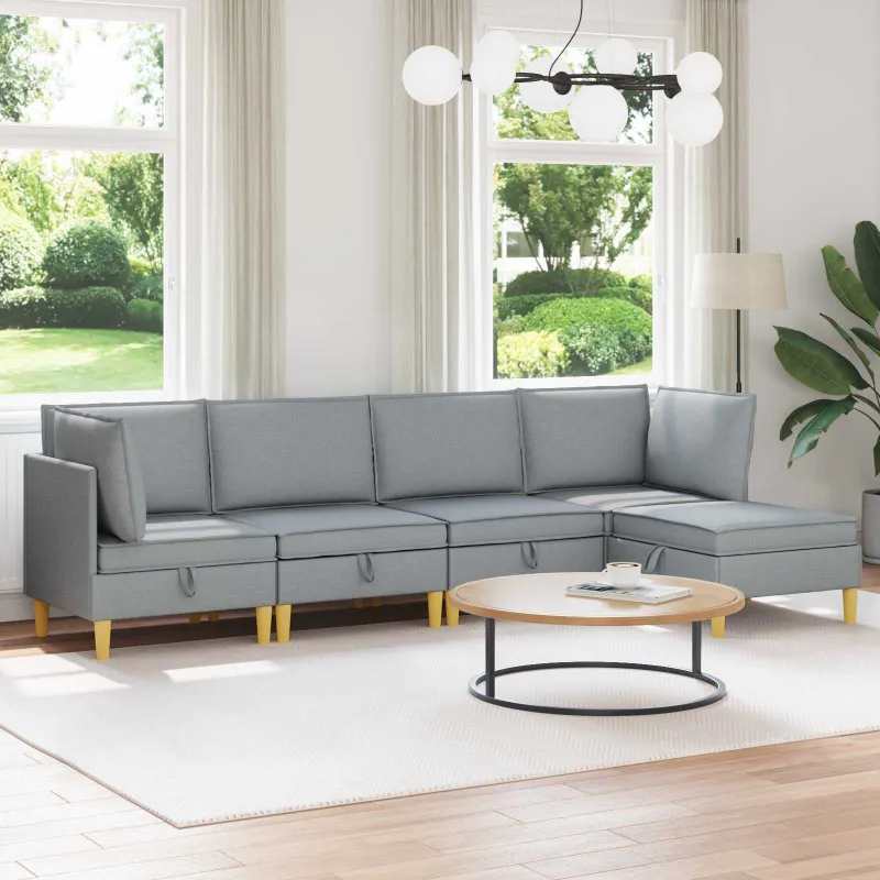 Modulinė sofa su laikymo vieta 5 pcs Šviesiai pilka Audinys