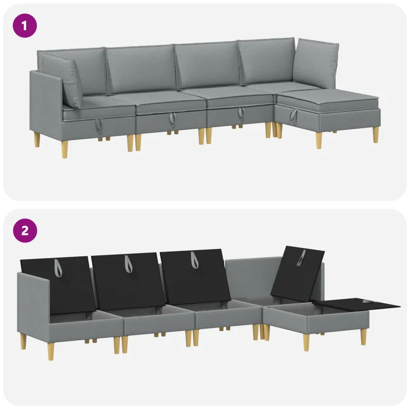 Modulinė sofa su laikymo vieta 5 pcs Šviesiai pilka Audinys