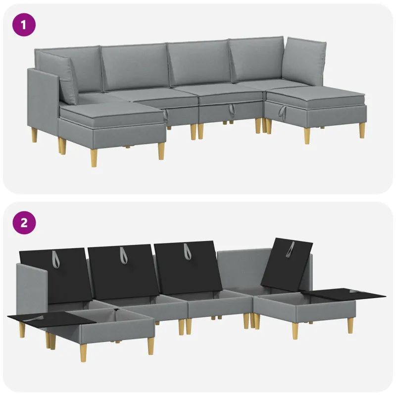 Modulinė sofa su laikymo vieta 6 pcs Šviesiai pilka Audinys