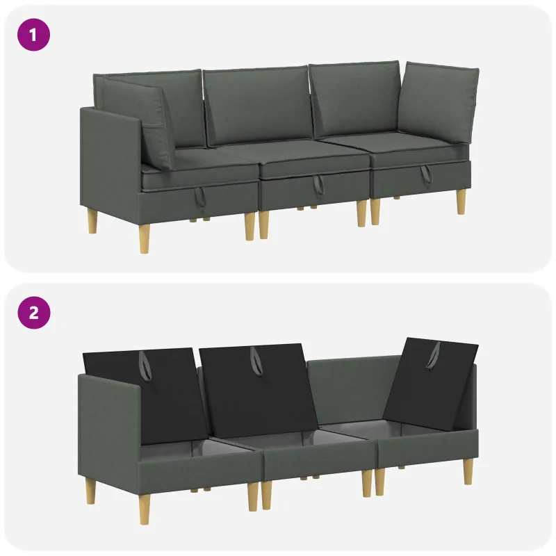 Modulinė sofa su laikymo vieta 3 pcs Tamsiai pilka Audinys