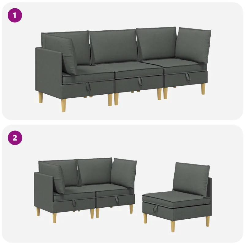 Modulinė sofa su laikymo vieta 3 pcs Tamsiai pilka Audinys