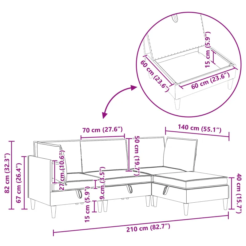 Modulinė sofa su laikymo vieta 3 pcs Tamsiai pilka Audinys