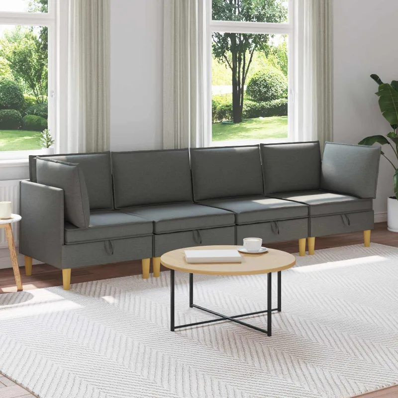Modulinė sofa su laikymo vieta 4 pcs Tamsiai pilka Audinys
