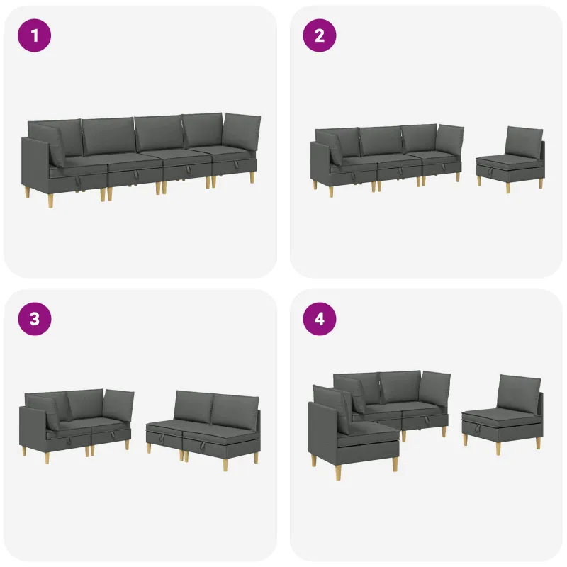 Modulinė sofa su laikymo vieta 4 pcs Tamsiai pilka Audinys