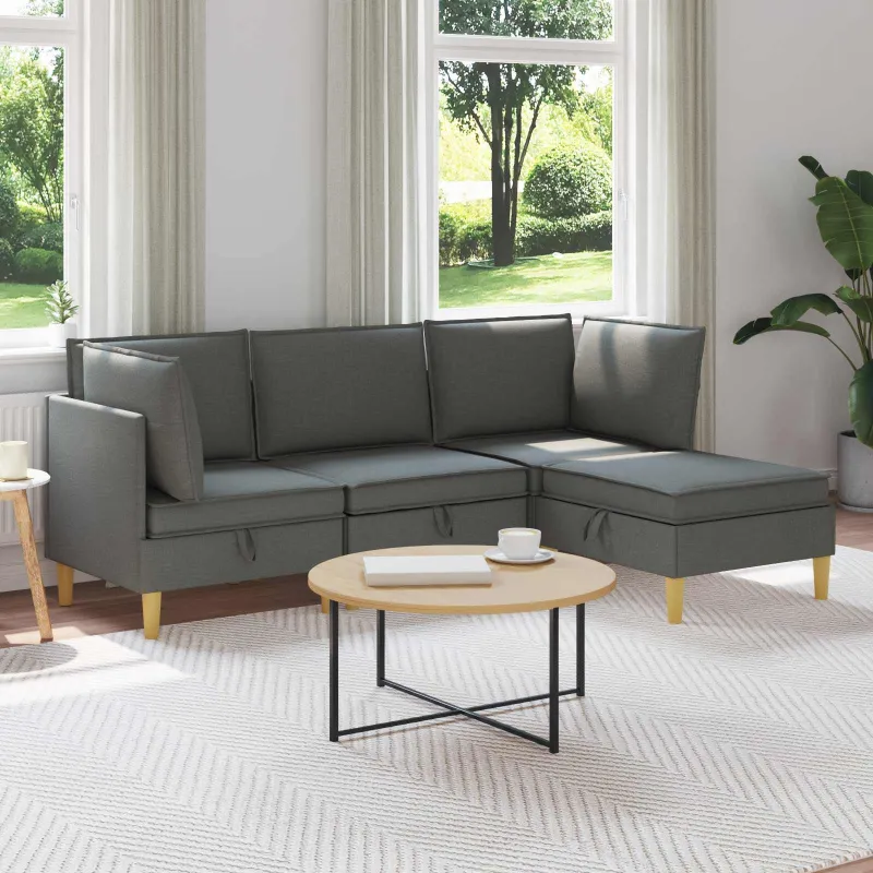 Modulinė sofa su laikymo vieta 4 pcs Tamsiai pilka Audinys